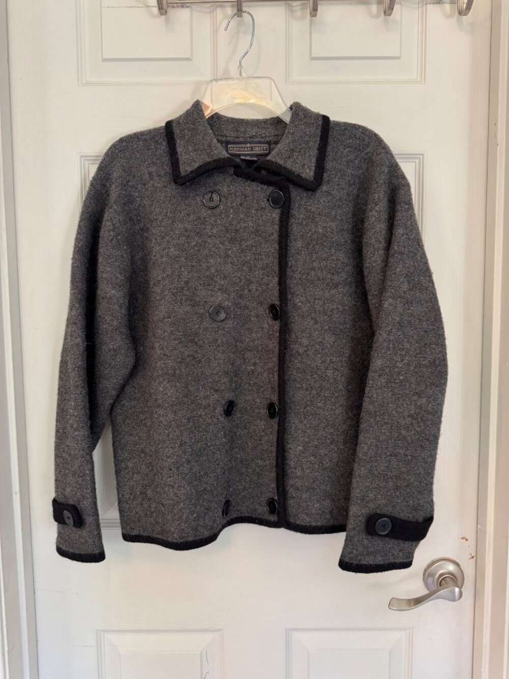 Vintage 90's Herman Geist Grey 100% Wool Double Breasted Jacket Size Medium - Picture 2 of 8